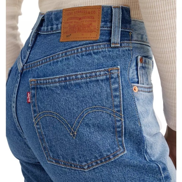 Levi’s 501 Two-Tone Patchwork Jeans W25 L30 High Rise Straight Leg Raw Hem Y2K - Picture 15 of 16